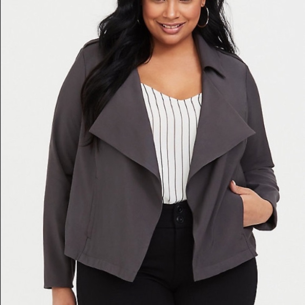 Torrid Gray Drape Blazer Open Front Double Luxe Lightweight Jacket Plus 0